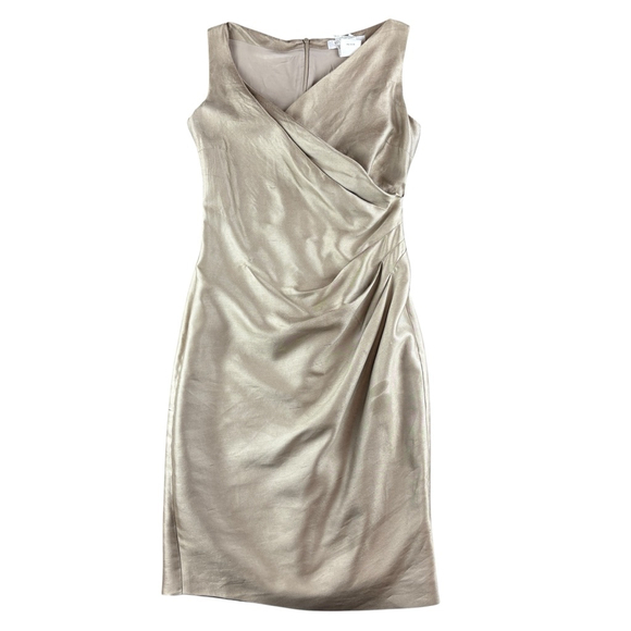 MaxMara Italy Champagne Gold Silk Blend V-Neck Sleeveless Gathered Dress Size 4 - Picture 2 of 12